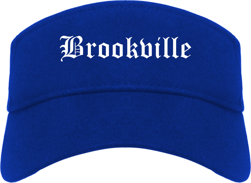 Brookville Ohio OH Old English Mens Visor Cap Hat Royal Blue