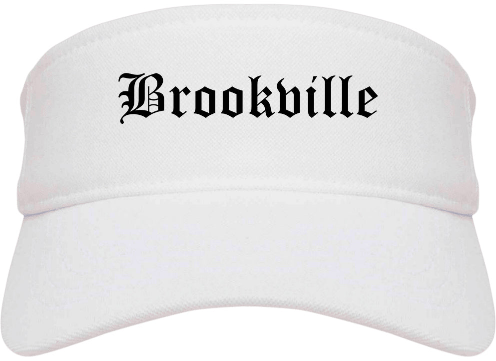 Brookville Ohio OH Old English Mens Visor Cap Hat White