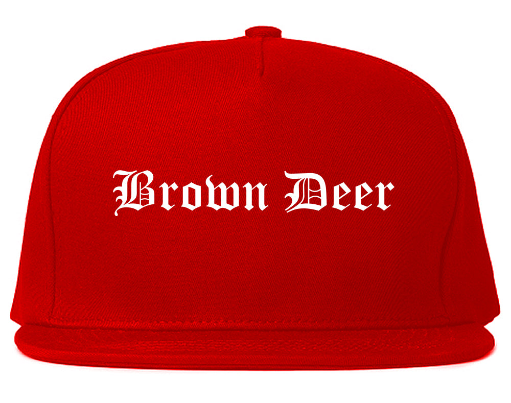 Brown Deer Wisconsin WI Old English Mens Snapback Hat Red