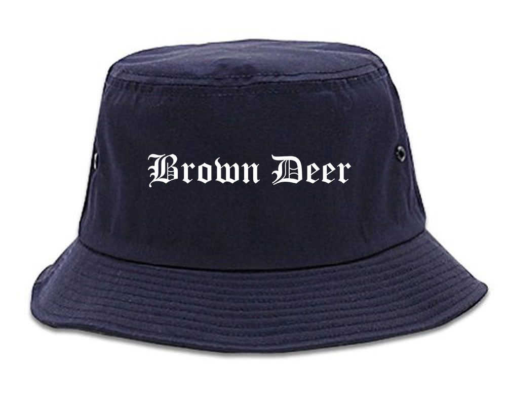Brown Deer Wisconsin WI Old English Mens Bucket Hat Navy Blue