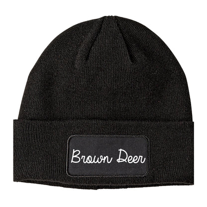 Brown Deer Wisconsin WI Script Mens Knit Beanie Hat Cap Black