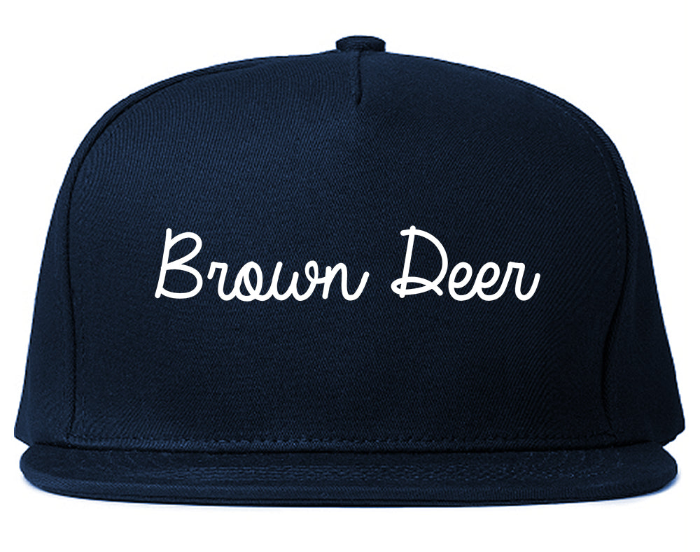 Brown Deer Wisconsin WI Script Mens Snapback Hat Navy Blue