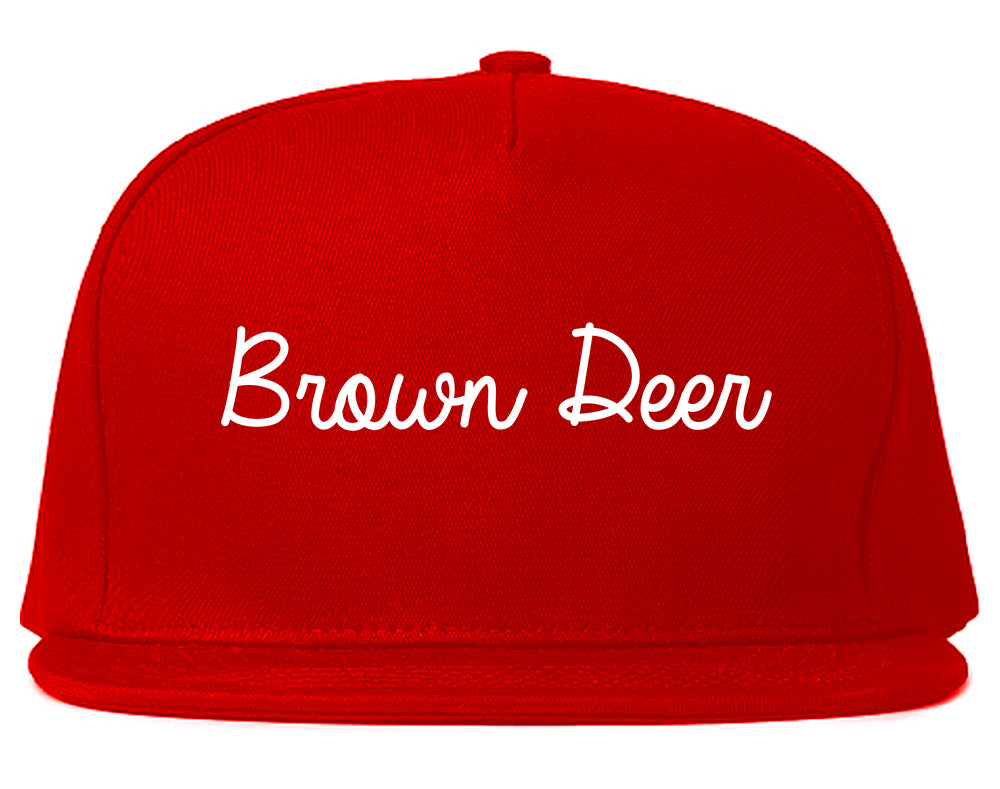 Brown Deer Wisconsin WI Script Mens Snapback Hat Red