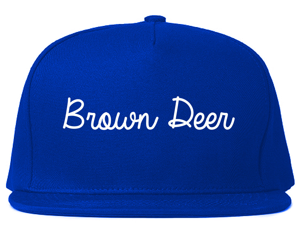 Brown Deer Wisconsin WI Script Mens Snapback Hat Royal Blue