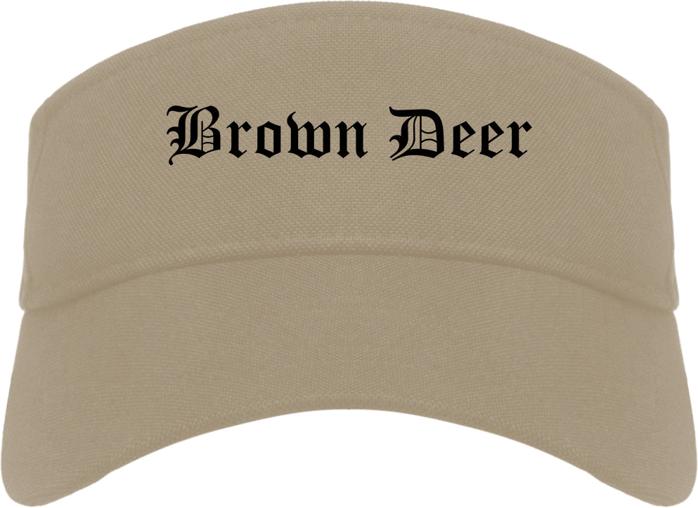 Brown Deer Wisconsin WI Old English Mens Visor Cap Hat Khaki
