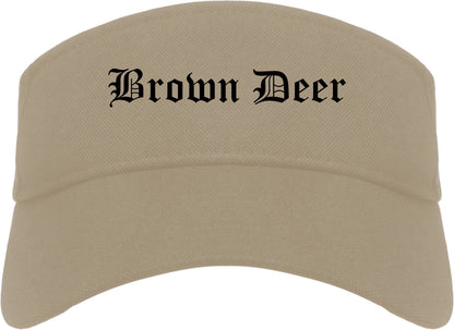 Brown Deer Wisconsin WI Old English Mens Visor Cap Hat Khaki