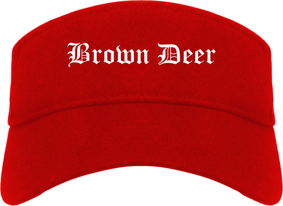 Brown Deer Wisconsin WI Old English Mens Visor Cap Hat Red