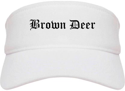 Brown Deer Wisconsin WI Old English Mens Visor Cap Hat White