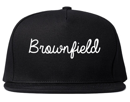 Brownfield Texas TX Script Mens Snapback Hat Black