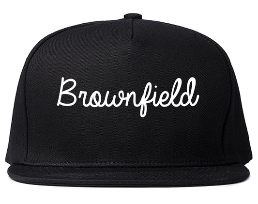 Brownfield Texas TX Script Mens Snapback Hat Black