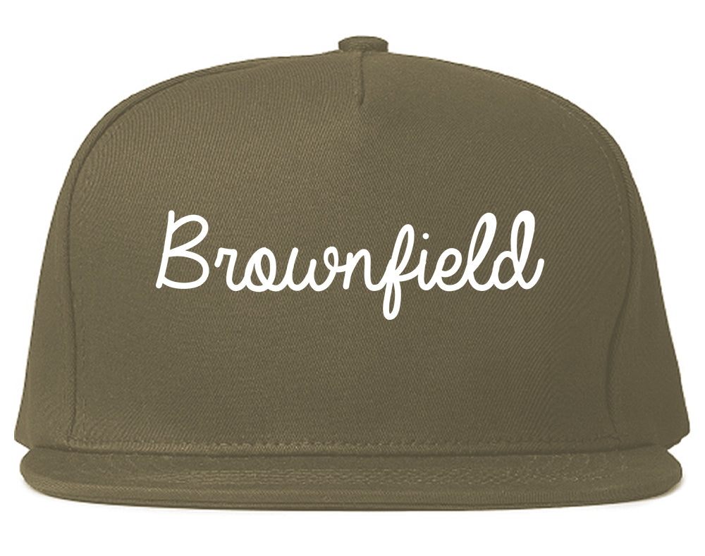 Brownfield Texas TX Script Mens Snapback Hat Grey
