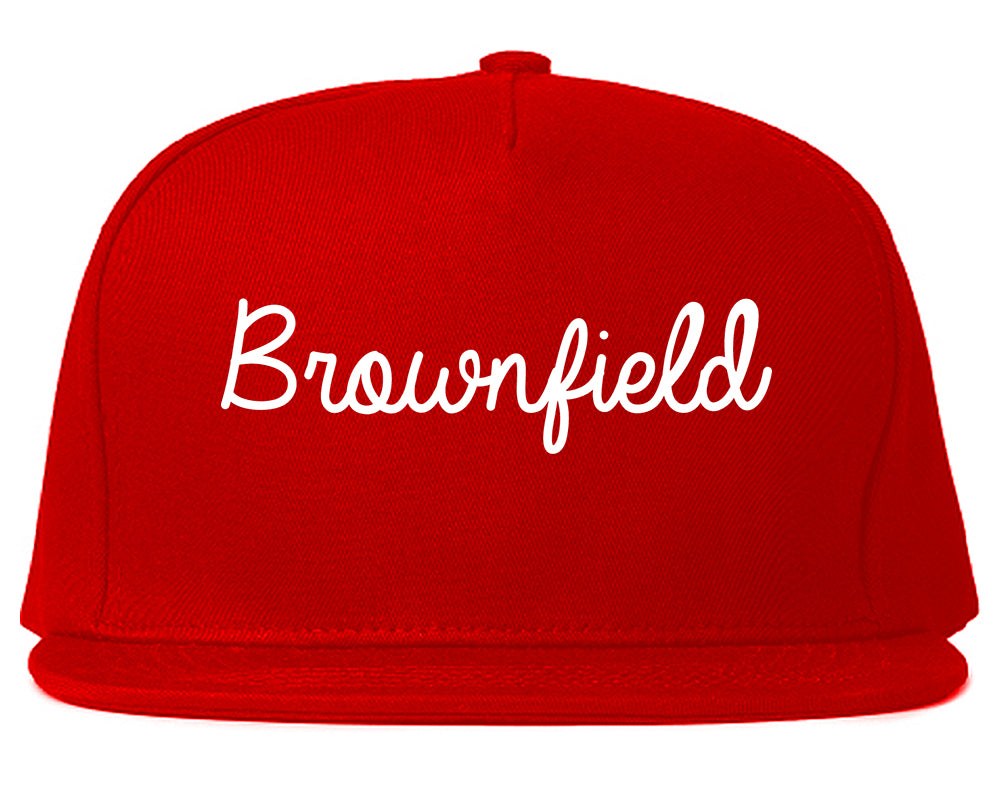 Brownfield Texas TX Script Mens Snapback Hat Red