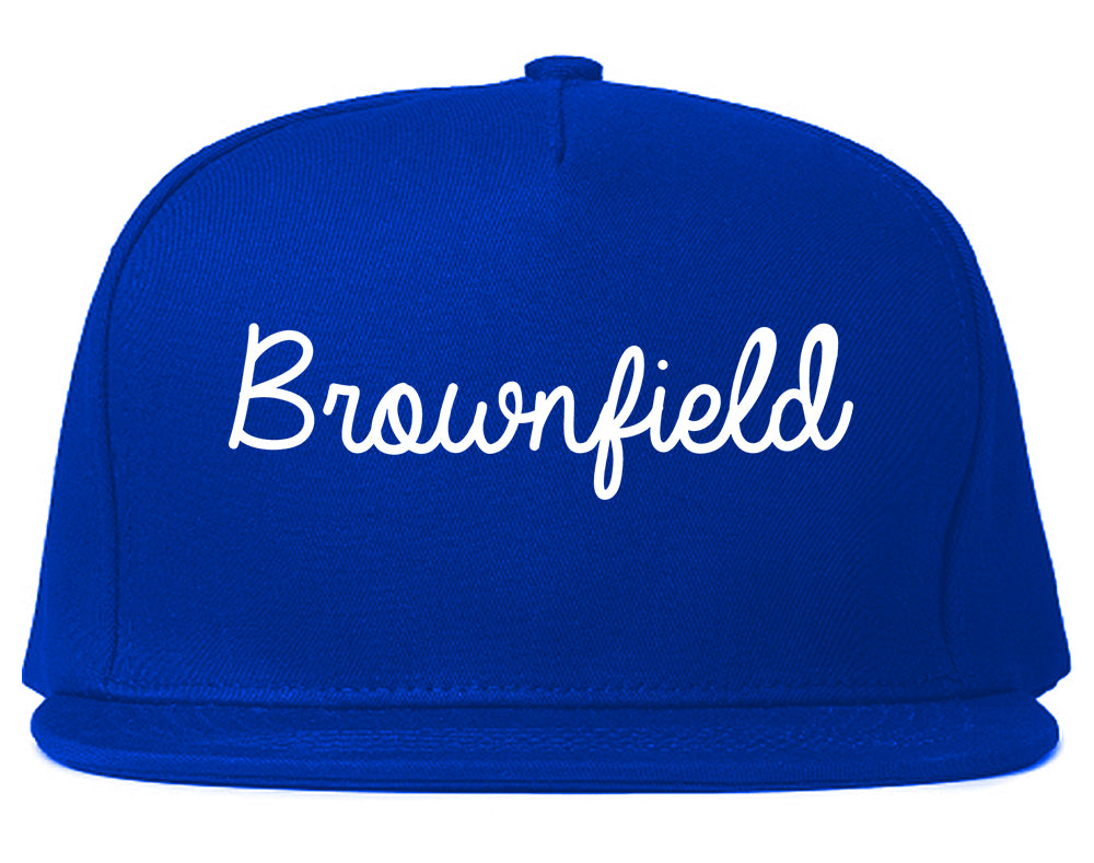 Brownfield Texas TX Script Mens Snapback Hat Royal Blue