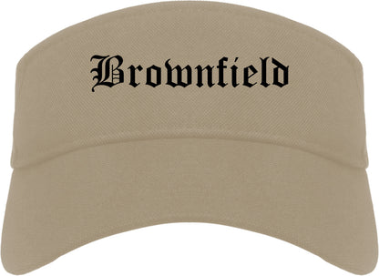 Brownfield Texas TX Old English Mens Visor Cap Hat Khaki