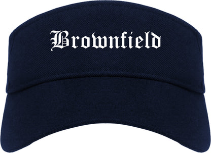 Brownfield Texas TX Old English Mens Visor Cap Hat Navy Blue