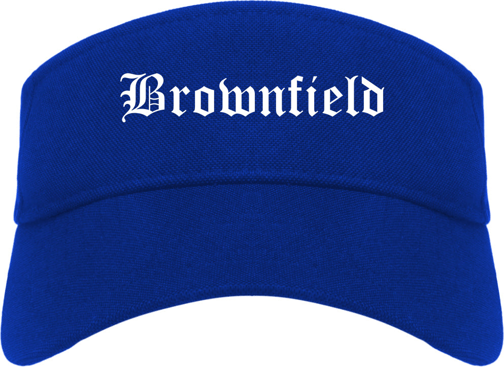 Brownfield Texas TX Old English Mens Visor Cap Hat Royal Blue