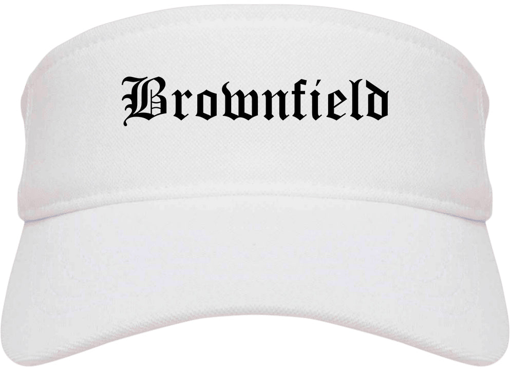 Brownfield Texas TX Old English Mens Visor Cap Hat White
