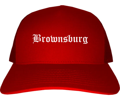 Brownsburg Indiana IN Old English Mens Trucker Hat Cap Red