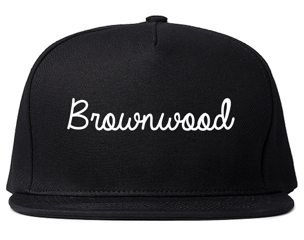 Brownwood Texas TX Script Mens Snapback Hat Black