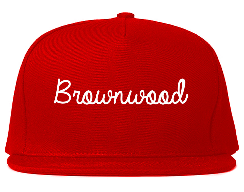 Brownwood Texas TX Script Mens Snapback Hat Red