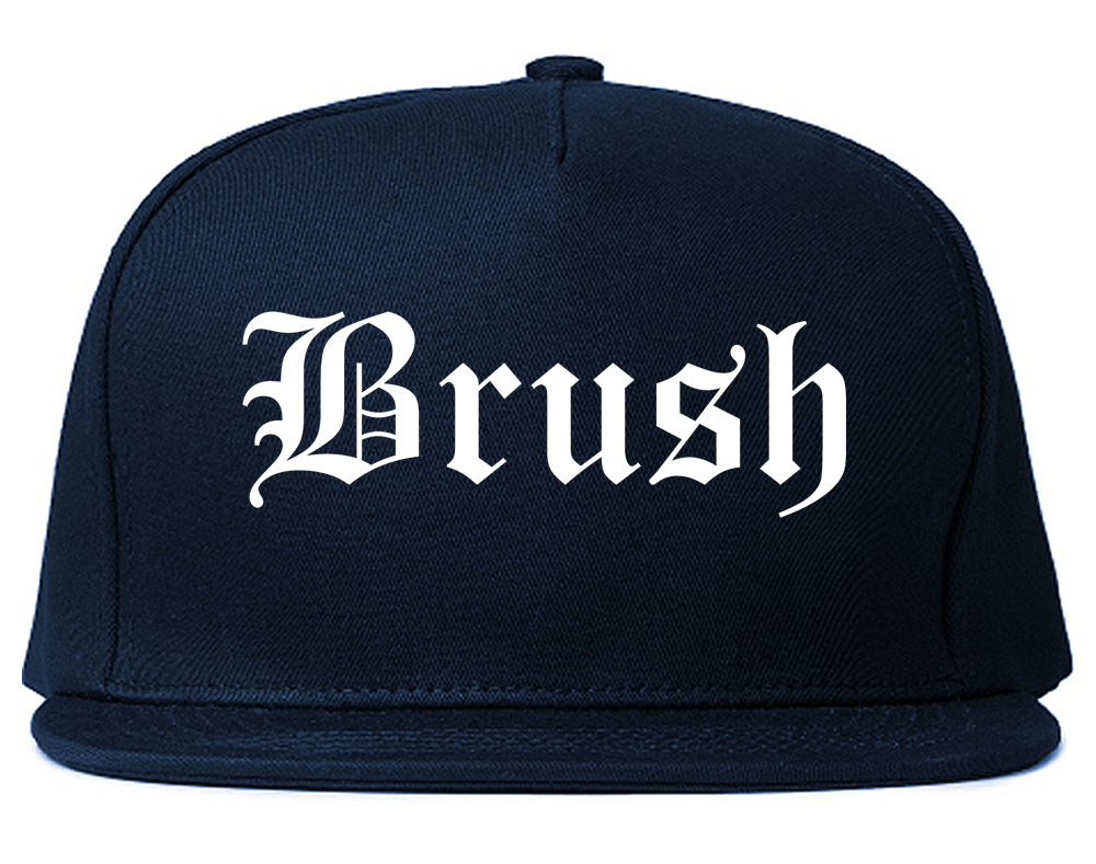 Brush Colorado CO Old English Mens Snapback Hat Navy Blue
