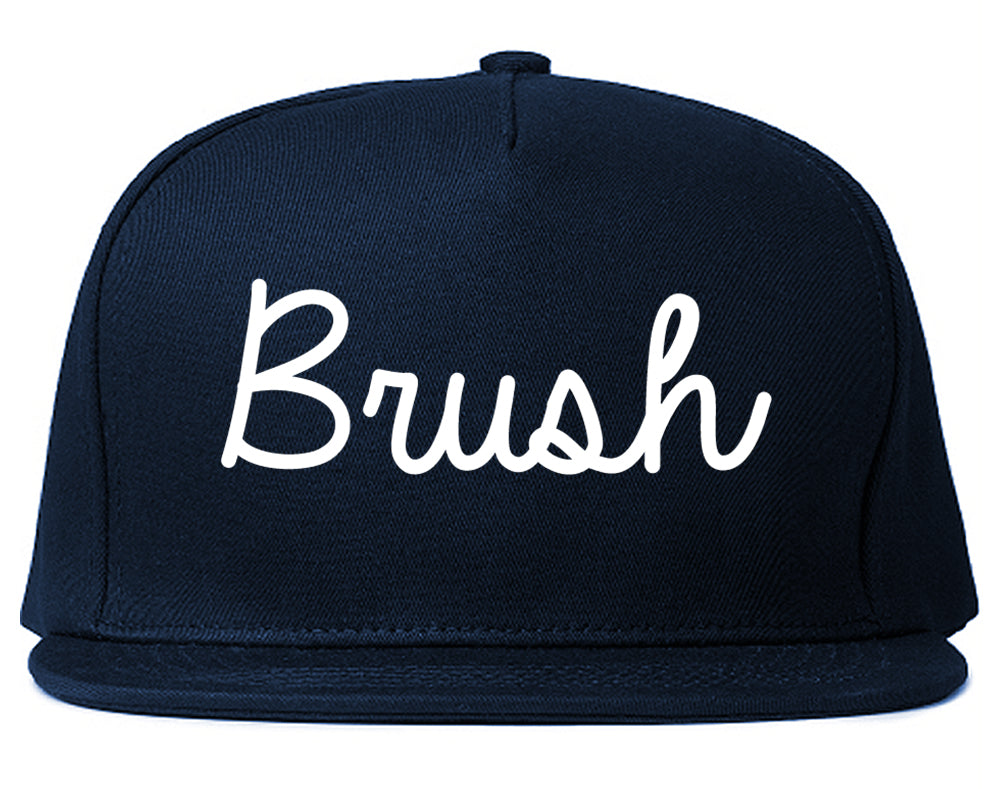 Brush Colorado CO Script Mens Snapback Hat Navy Blue