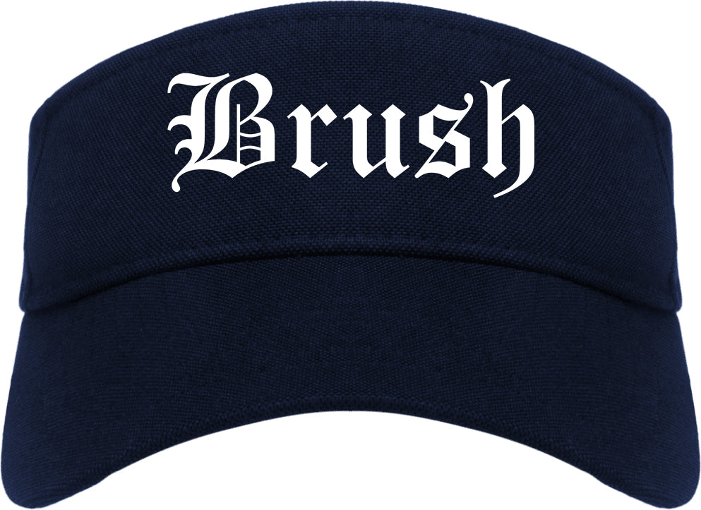 Brush Colorado CO Old English Mens Visor Cap Hat Navy Blue
