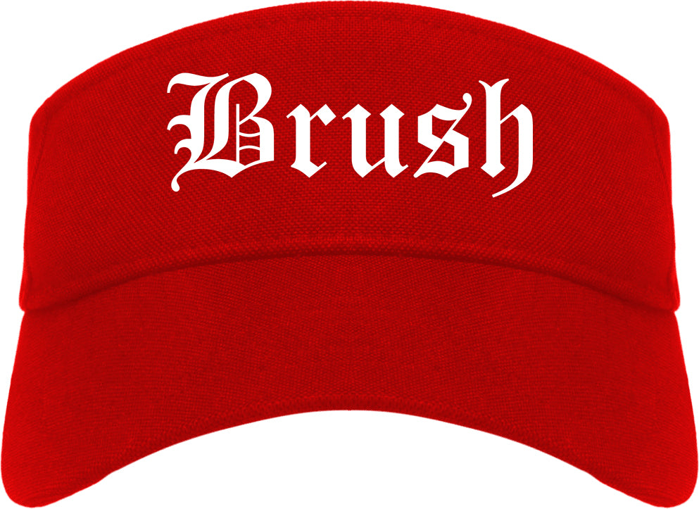 Brush Colorado CO Old English Mens Visor Cap Hat Red