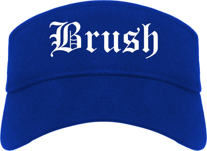 Brush Colorado CO Old English Mens Visor Cap Hat Royal Blue