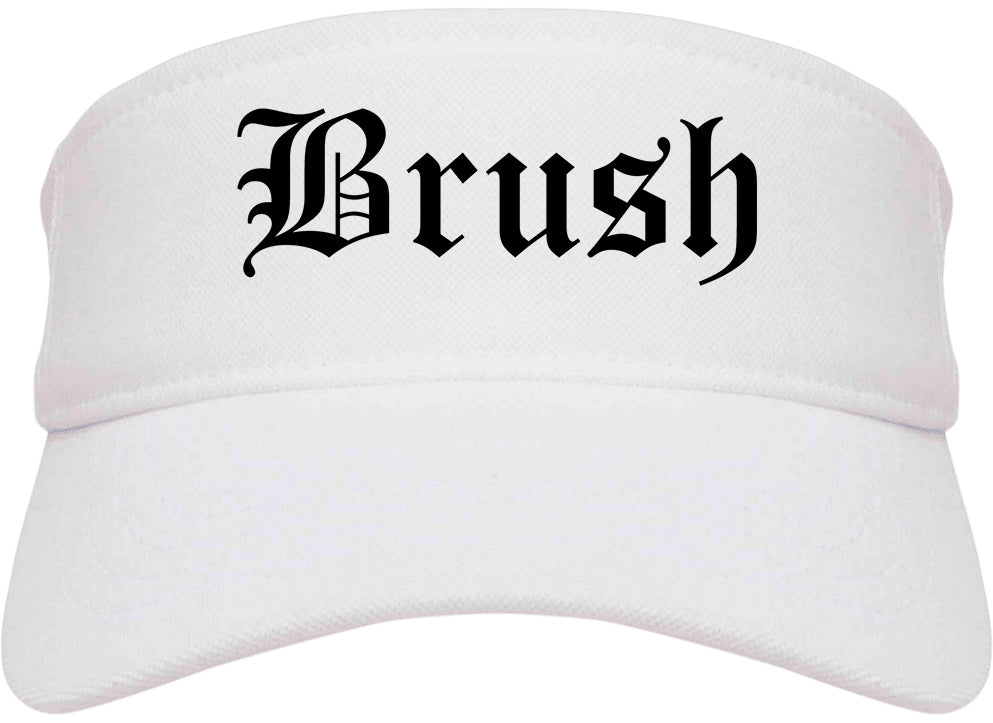 Brush Colorado CO Old English Mens Visor Cap Hat White