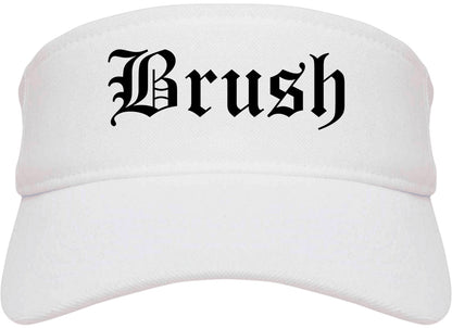 Brush Colorado CO Old English Mens Visor Cap Hat White