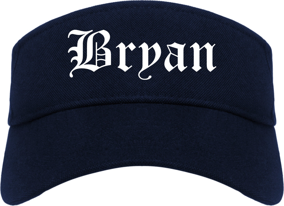 Bryan Ohio OH Old English Mens Visor Cap Hat Navy Blue