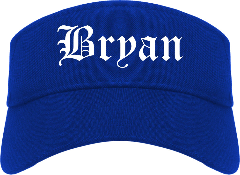Bryan Ohio OH Old English Mens Visor Cap Hat Royal Blue