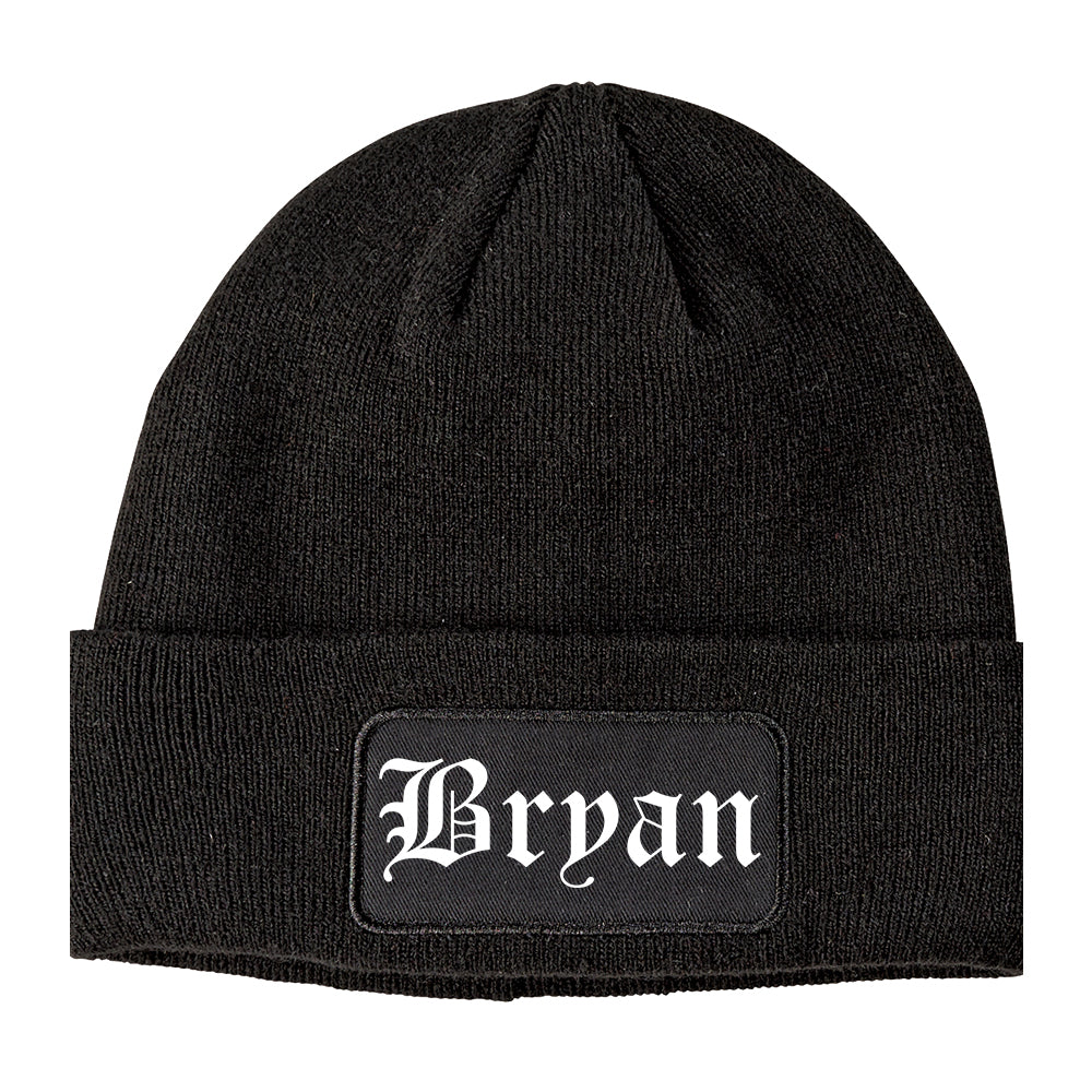 Bryan Texas TX Old English Mens Knit Beanie Hat Cap Black