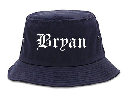 Bryan Texas TX Old English Mens Bucket Hat Navy Blue