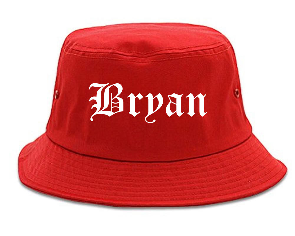 Bryan Texas TX Old English Mens Bucket Hat Red