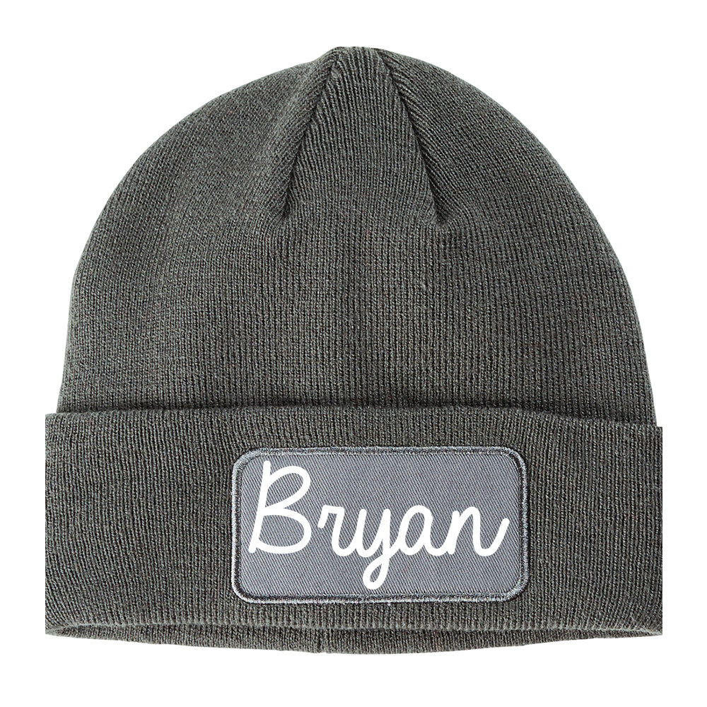 Bryan Texas TX Script Mens Knit Beanie Hat Cap Grey
