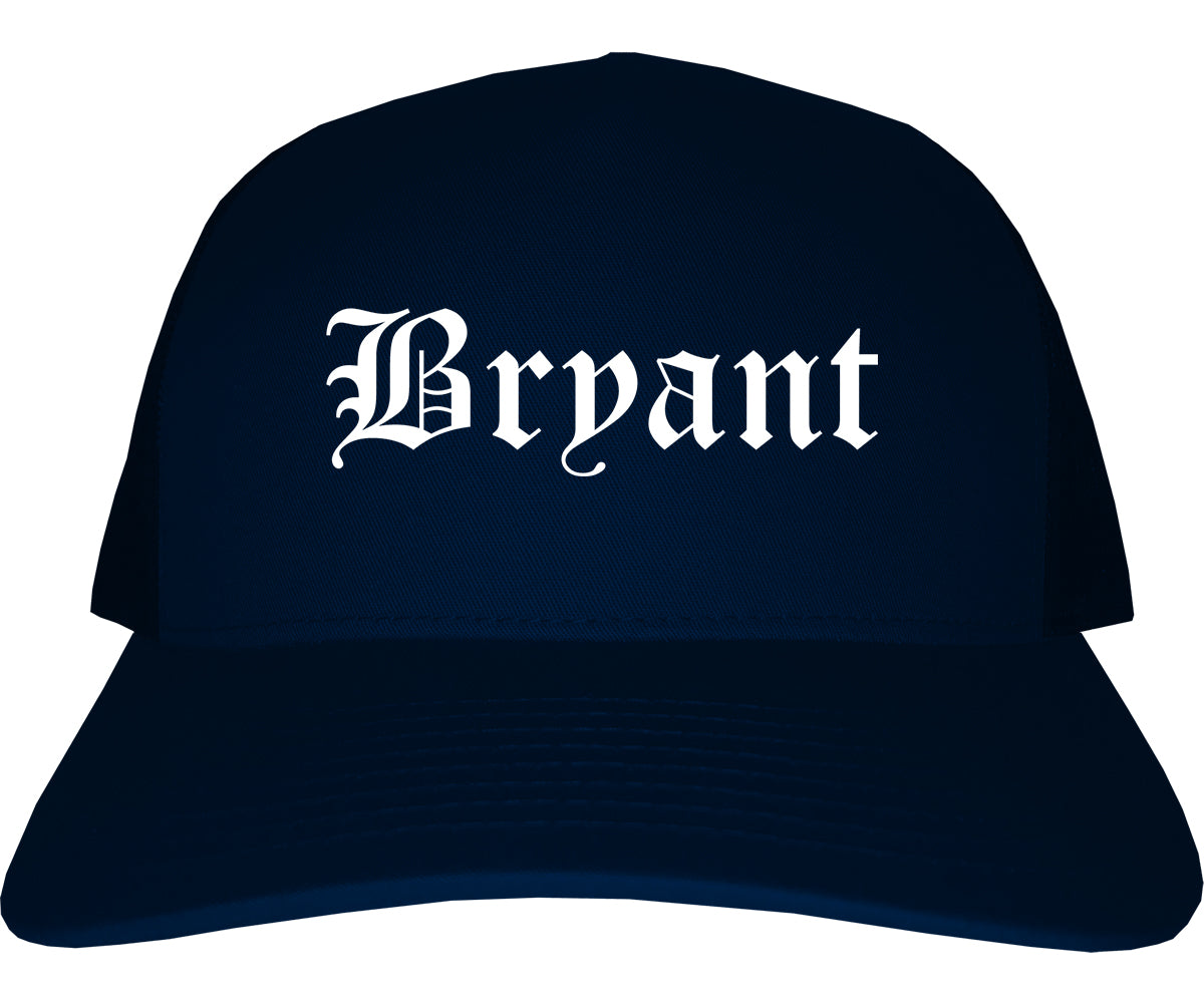 Bryant Arkansas AR Old English Mens Trucker Hat Cap Navy Blue