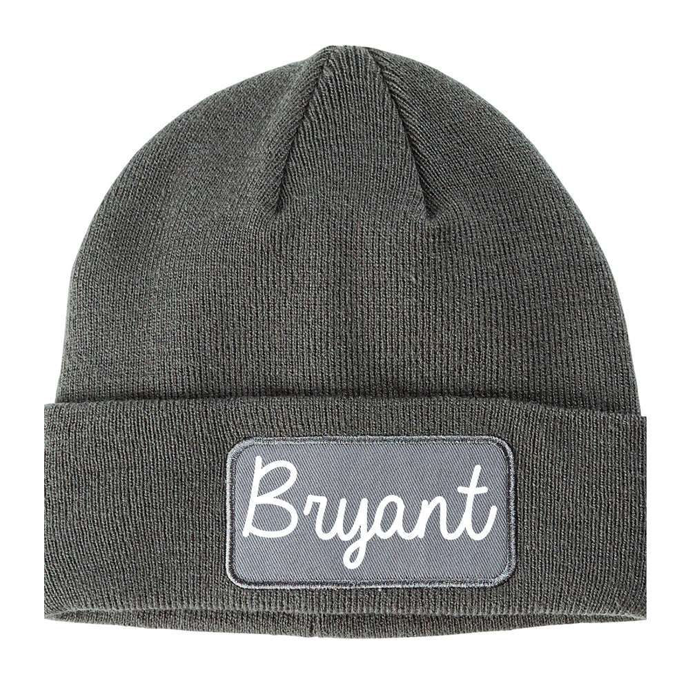 Bryant Arkansas AR Script Mens Knit Beanie Hat Cap Grey