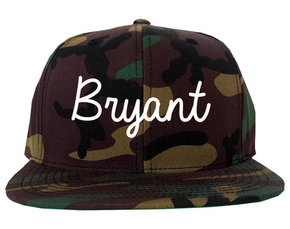 Bryant Arkansas AR Script Mens Snapback Hat Army Camo