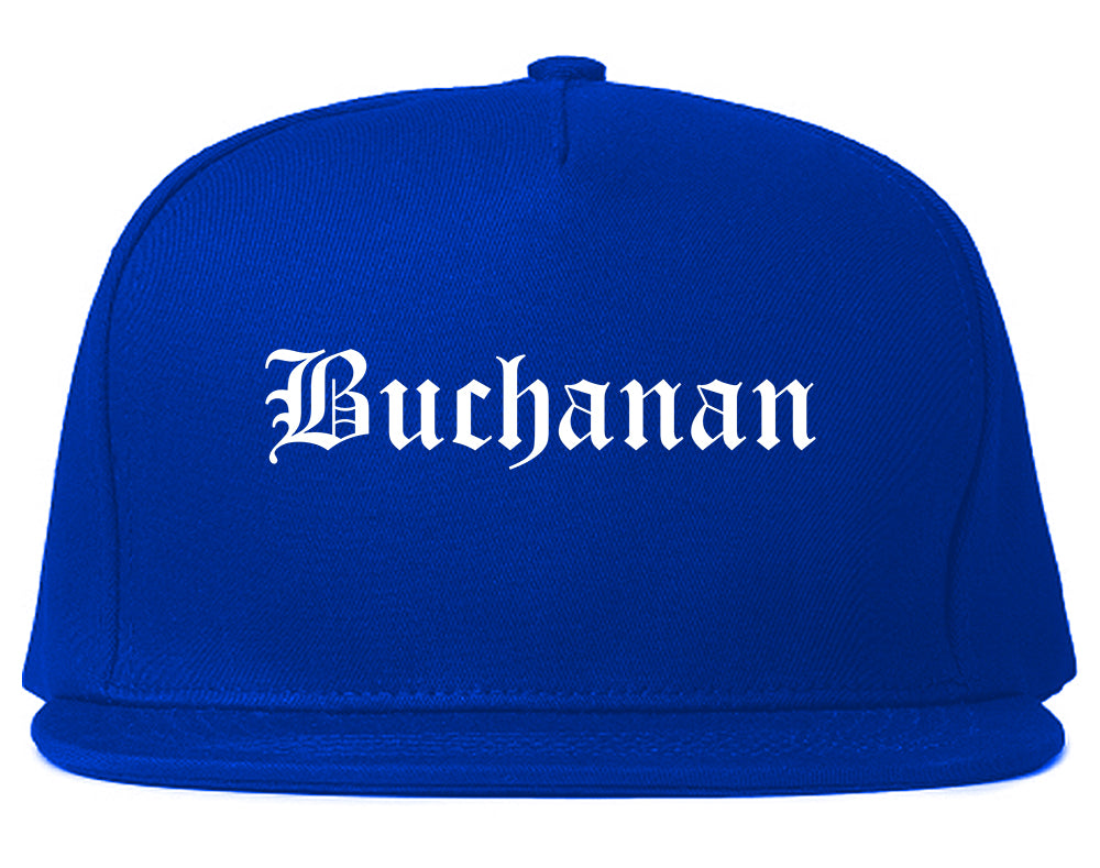 Buchanan Michigan MI Old English Mens Snapback Hat Royal Blue