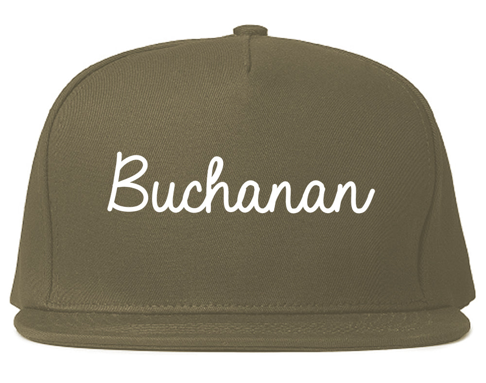 Buchanan Michigan MI Script Mens Snapback Hat Grey