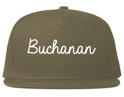 Buchanan Michigan MI Script Mens Snapback Hat Grey