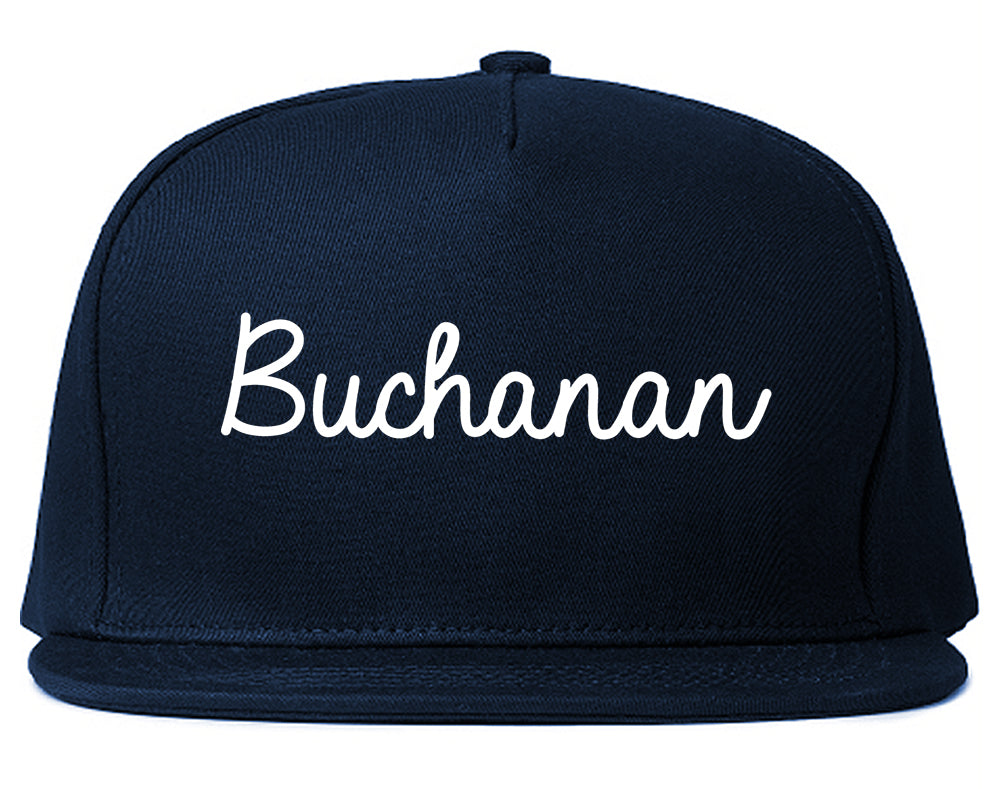 Buchanan Michigan MI Script Mens Snapback Hat Navy Blue