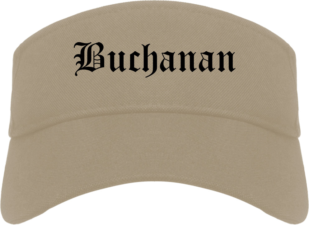 Buchanan Michigan MI Old English Mens Visor Cap Hat Khaki