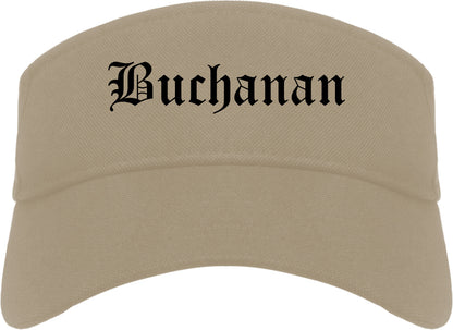 Buchanan Michigan MI Old English Mens Visor Cap Hat Khaki