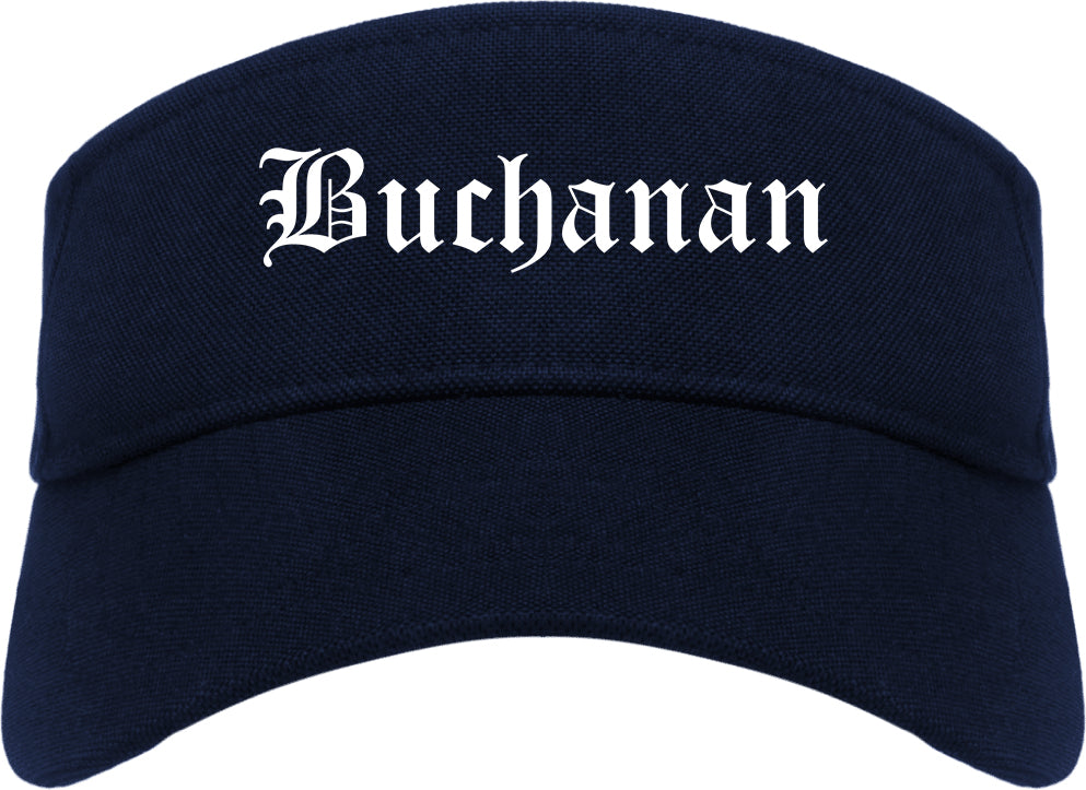 Buchanan Michigan MI Old English Mens Visor Cap Hat Navy Blue