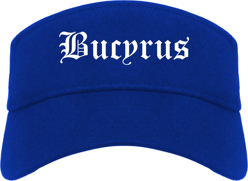 Bucyrus Ohio OH Old English Mens Visor Cap Hat Royal Blue