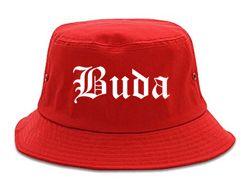 Buda Texas TX Old English Mens Bucket Hat Red