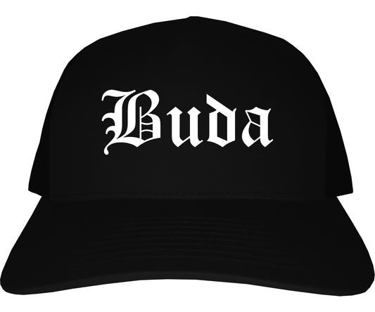 Buda Texas TX Old English Mens Trucker Hat Cap Black
